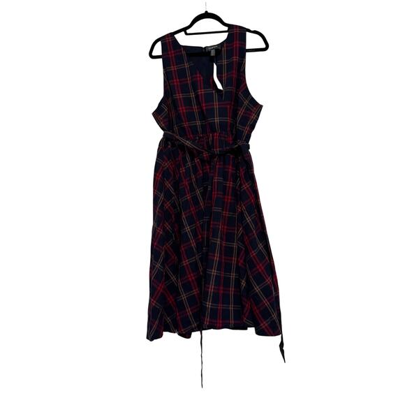 NWT ModCloth Instant Energy Faux-Wrap Dress - Navy Plaid / 1X - Picture 1 of 10